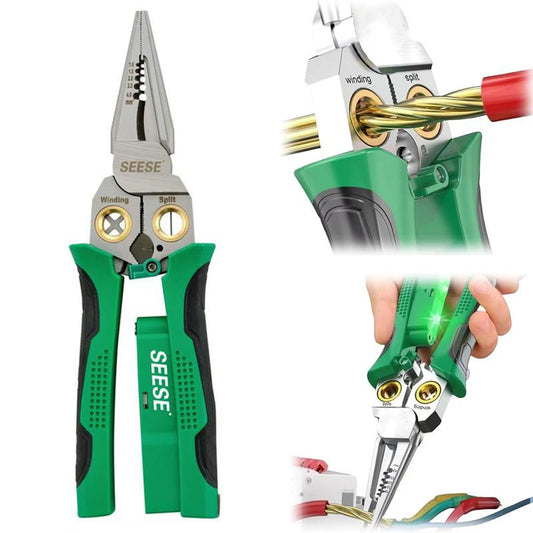 SEESE 8-in-1 Wire Stripper Twister – Live Wire Detection with Audible & LED Alarms